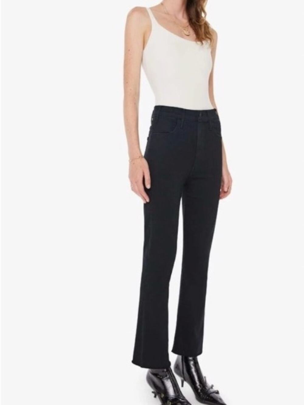 MOTHER The Hustler Ankle Fray Not Guilty Size 30 High Rise Black Jeans Designer